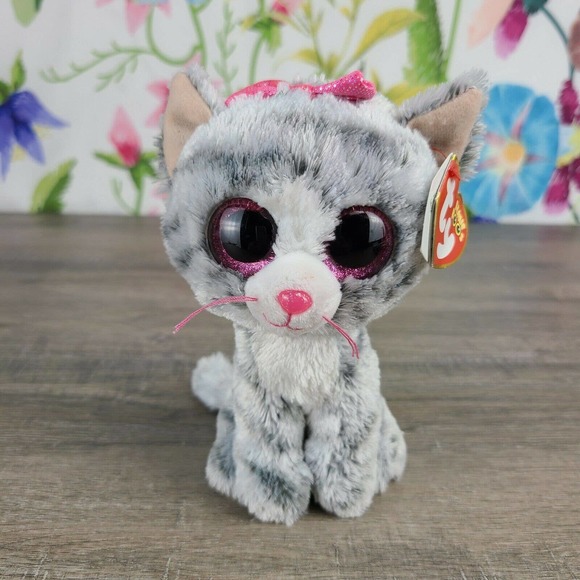 TY Pantofole KIKI Beanie Boos Per Bambini – Taglia 29/31 (5-6 Anni), Grigio Con Occhi Glitter Rosa, Antiscivolo